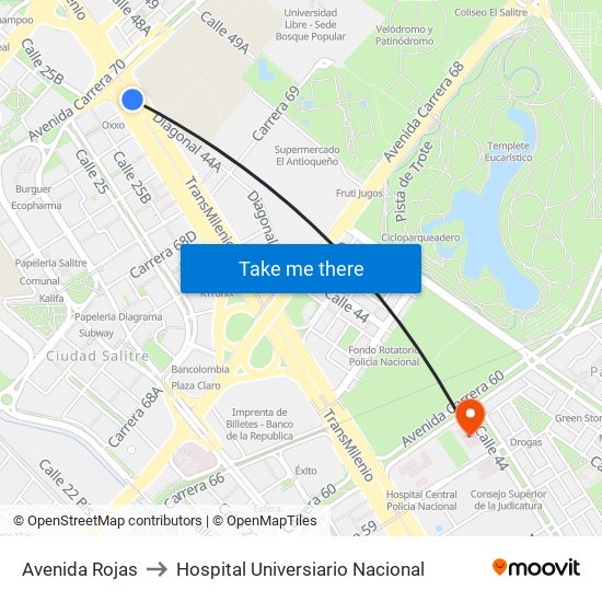 Avenida Rojas to Hospital Universiario Nacional map
