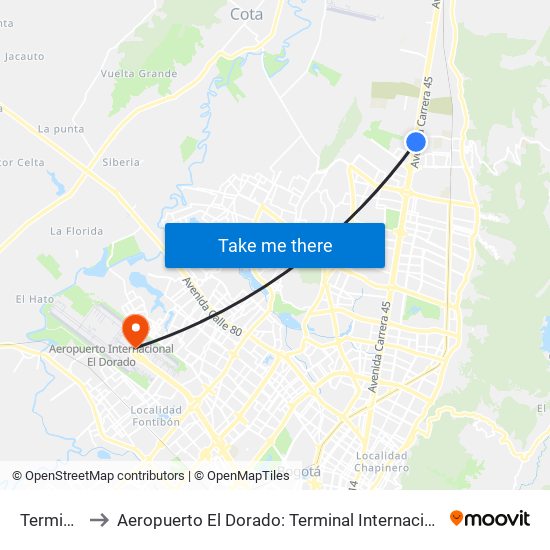 Terminal to Aeropuerto El Dorado: Terminal Internacional map