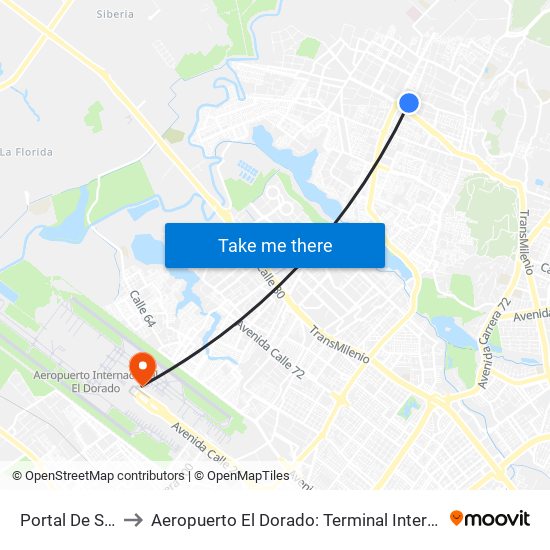 Portal De Suba to Aeropuerto El Dorado: Terminal Internacional map