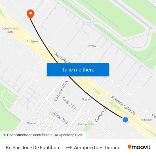 Br. San José De Fontibón (Ac 26 - Kr 96a) to Aeropuerto El Dorado: Puente Aéreo map