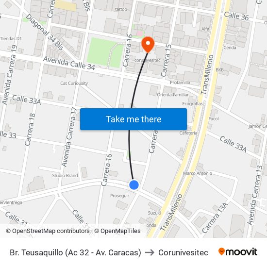 Br. Teusaquillo (Ac 32 - Av. Caracas) to Corunivesitec map