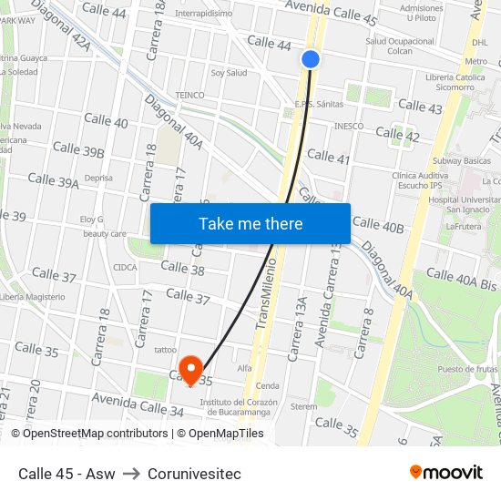 Calle 45 - Asw to Corunivesitec map