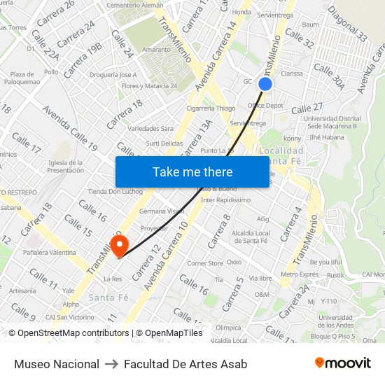 Museo Nacional to Facultad De Artes Asab map