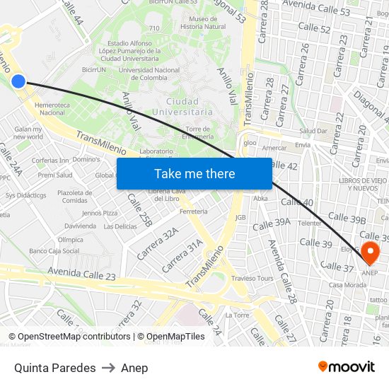 Quinta Paredes to Anep map