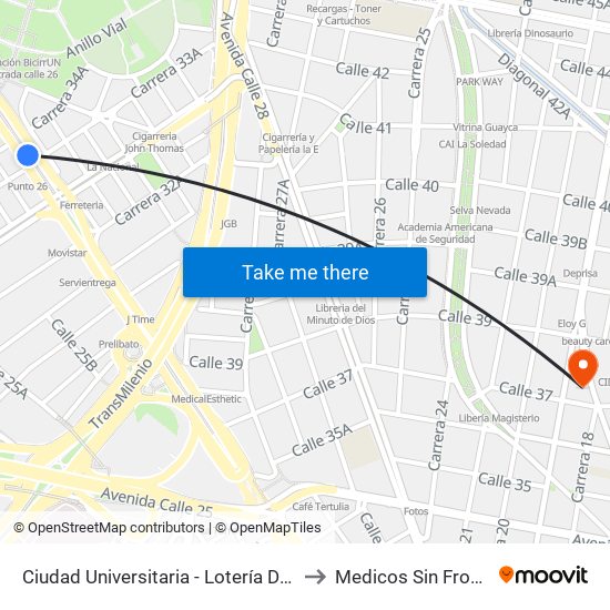 Ciudad Universitaria - Lotería De Bogotá to Medicos Sin Fronteras map