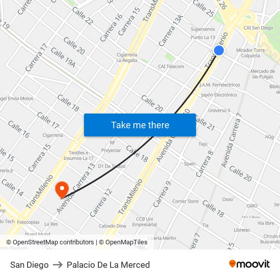 San Diego to Palacio De La Merced map