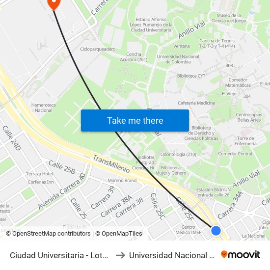 Ciudad Universitaria - Lotería De Bogotá to Universidad Nacional De Colombia map