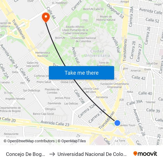 Concejo De Bogotá to Universidad Nacional De Colombia map
