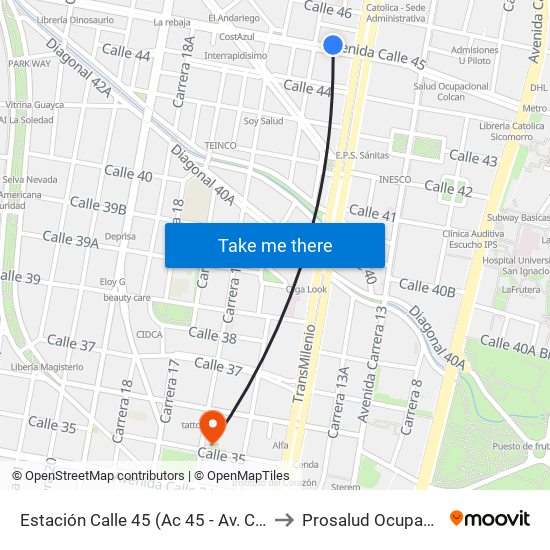 Estación Calle 45 (Ac 45 - Av. Caracas) to Prosalud Ocupacional map