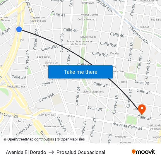 Avenida El Dorado to Prosalud Ocupacional map