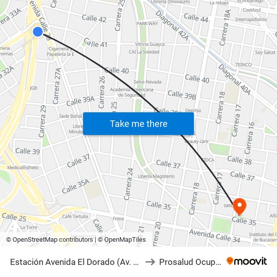 Estación Avenida El Dorado (Av. NQS - Cl 40a) to Prosalud Ocupacional map