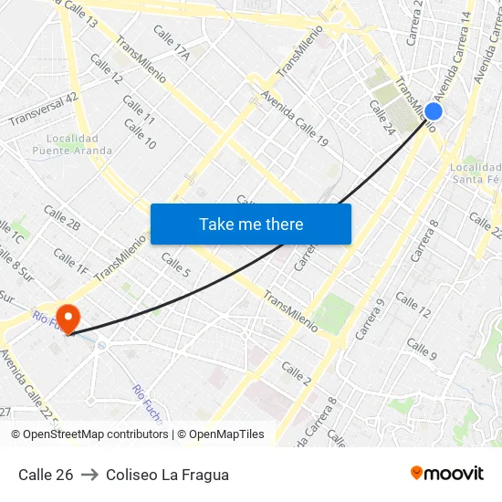 Calle 26 to Coliseo La Fragua map
