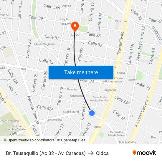 Br. Teusaquillo (Ac 32 - Av. Caracas) to Cidca map