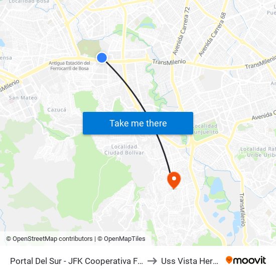 Portal Del Sur - JFK Cooperativa Financiera to Uss Vista Hermosa map