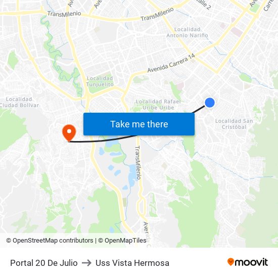 Portal 20 De Julio to Uss Vista Hermosa map