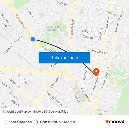 Quinta Paredes to Consultorio Medico map