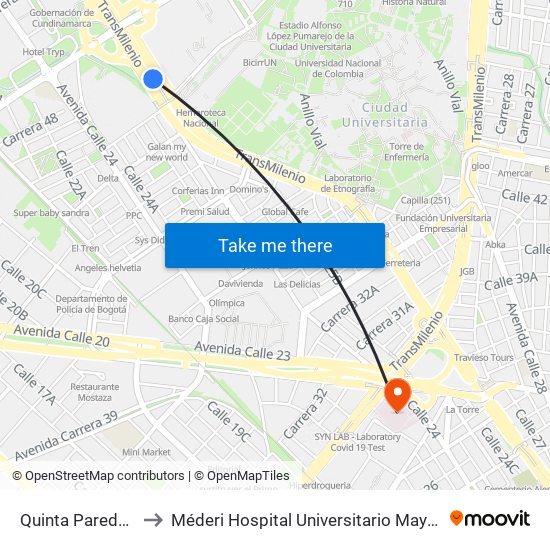 Quinta Paredes to Méderi Hospital Universitario Mayor map