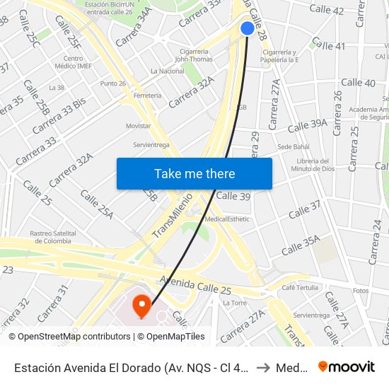 Estación Avenida El Dorado (Av. NQS - Cl 40a) to Mederi map