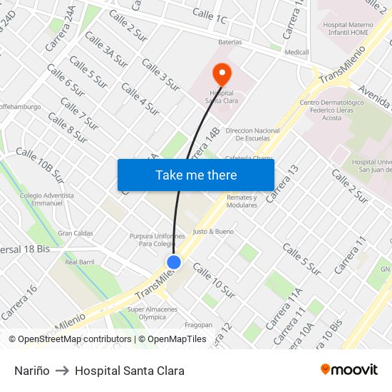 Nariño to Hospital Santa Clara map