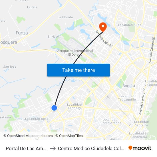 Portal De Las Américas to Centro Médico Ciudadela Colsubsidio map