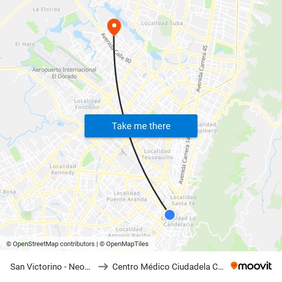 San Victorino - Neos Centro to Centro Médico Ciudadela Colsubsidio map