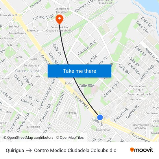Quirigua to Centro Médico Ciudadela Colsubsidio map