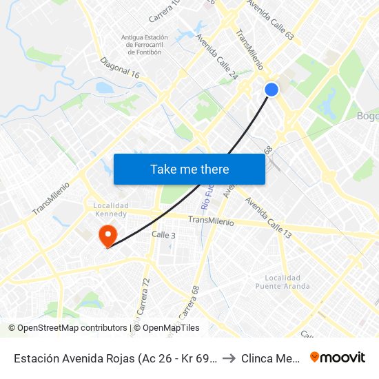 Estación Avenida Rojas (Ac 26 - Kr 69d Bis) (B) to Clinca Medical map