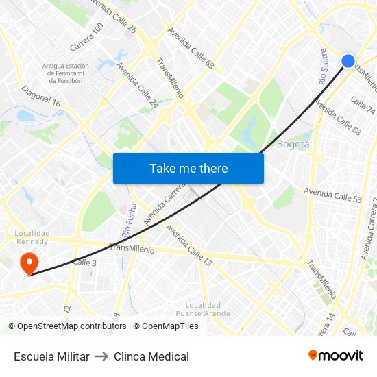 Escuela Militar to Clinca Medical map