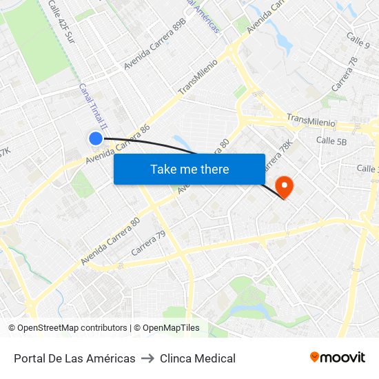 Portal De Las Américas to Clinca Medical map