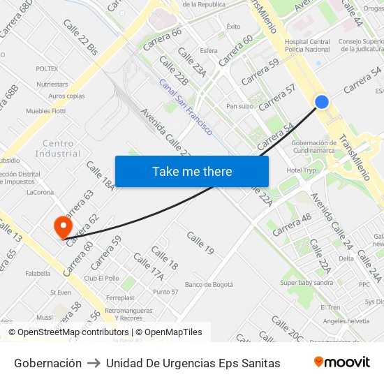 Gobernación to Unidad De Urgencias Eps Sanitas map