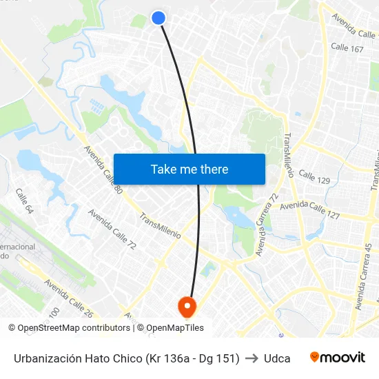 Urbanización Hato Chico (Kr 136a - Dg 151) to Udca map