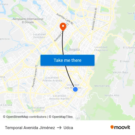 Temporal Avenida Jiménez to Udca map