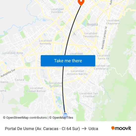 Portal De Usme (Av. Caracas - Cl 64 Sur) to Udca map