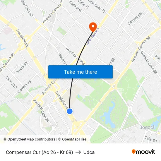 Compensar Cur (Ac 26 - Kr 69) to Udca map
