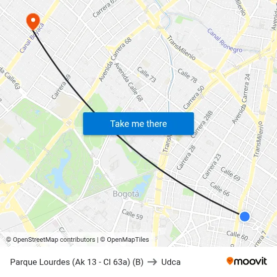 Parque Lourdes (Ak 13 - Cl 63a) (B) to Udca map