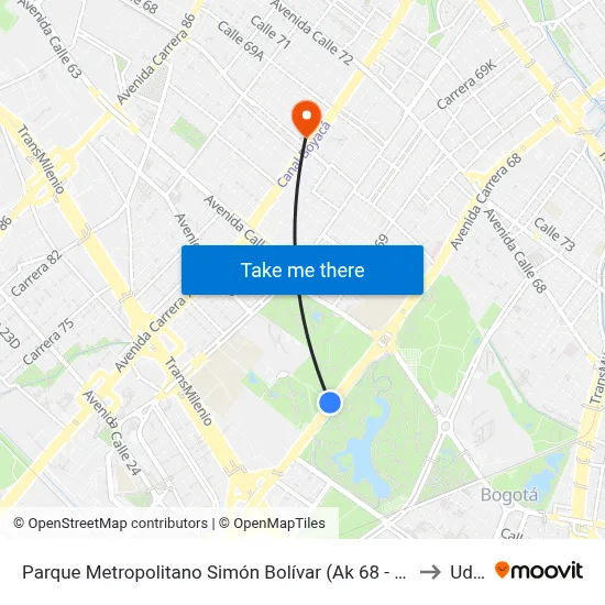 Parque Metropolitano Simón Bolívar (Ak 68 - Cl 49a) (B) to Udca map