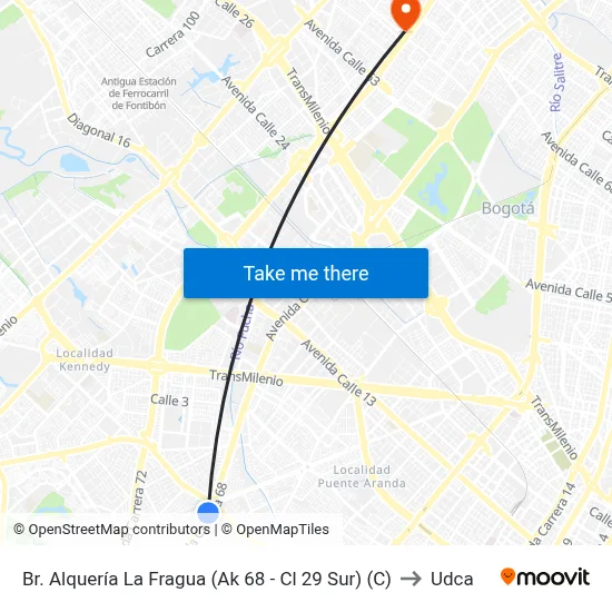 Br. Alquería La Fragua (Ak 68 - Cl 29 Sur) (C) to Udca map