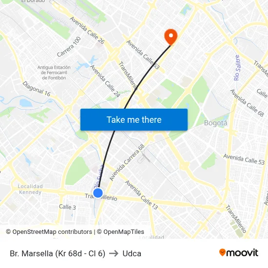 Br. Marsella (Kr 68d - Cl 6) to Udca map