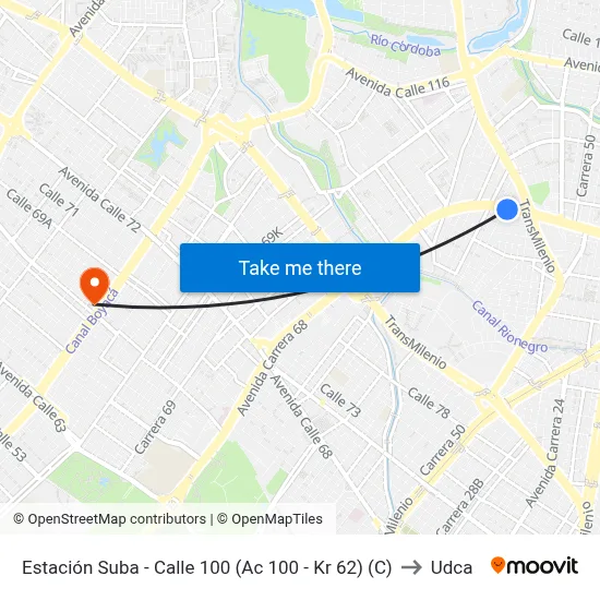 Estación Suba - Calle 100 (Ac 100 - Kr 62) (C) to Udca map