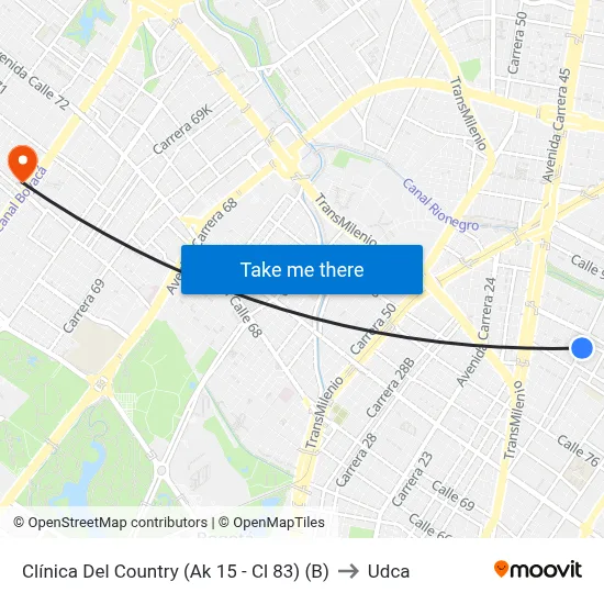 Clínica Del Country (Ak 15 - Cl 83) (B) to Udca map