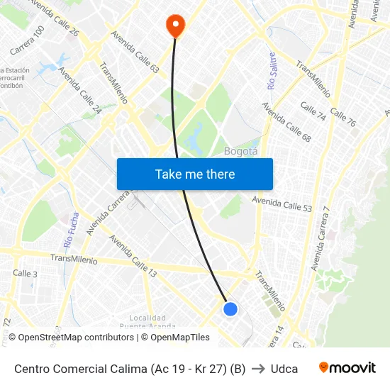 Centro Comercial Calima (Ac 19 - Kr 27) (B) to Udca map