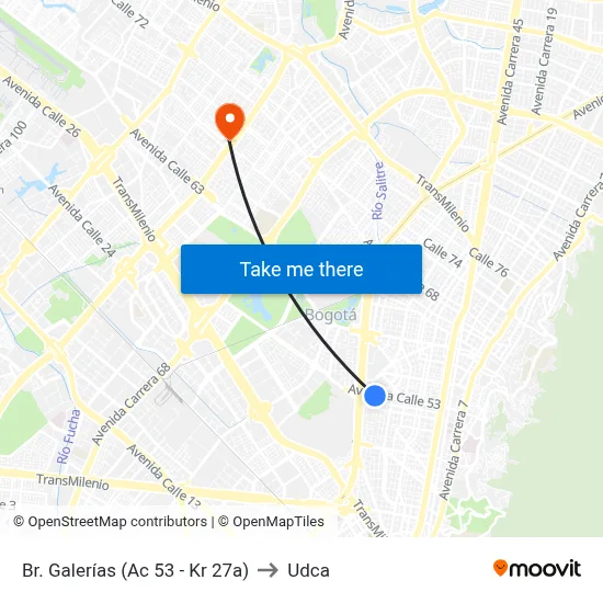 Br. Galerías (Ac 53 - Kr 27a) to Udca map