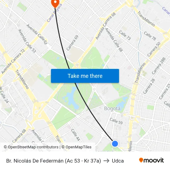 Br. Nicolás De Federmán (Ac 53 - Kr 37a) to Udca map