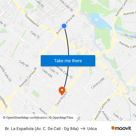 Br. La Española (Av. C. De Cali - Dg 84a) to Udca map