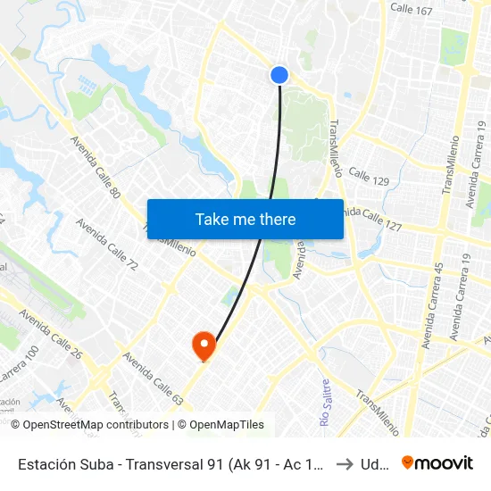 Estación Suba - Transversal 91 (Ak 91 - Ac 145) to Udca map