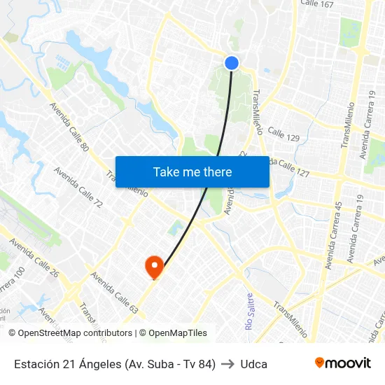 Estación 21 Ángeles (Av. Suba - Tv 84) to Udca map