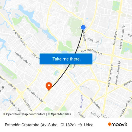 Estación Gratamira (Av. Suba - Cl 132a) to Udca map