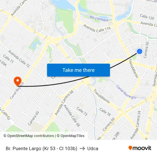 Br. Puente Largo (Kr 53 - Cl 103b) to Udca map