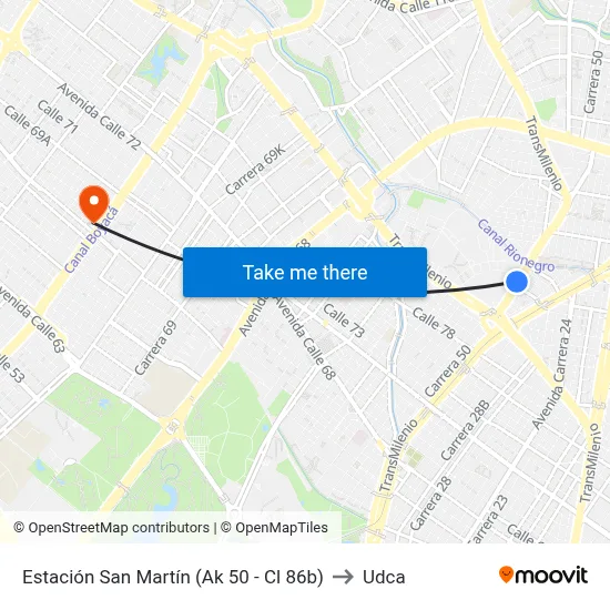 Estación San Martín (Ak 50 - Cl 86b) to Udca map