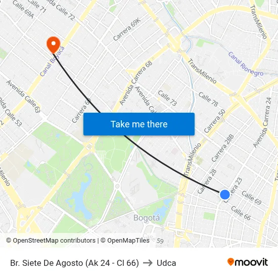 Br. Siete De Agosto (Ak 24 - Cl 66) to Udca map